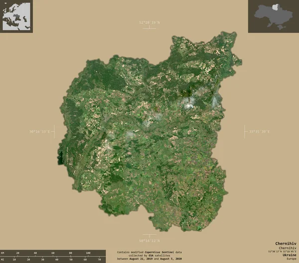 Tschernihiw Region Der Ukraine Satellitenbilder Von Sentinel Form Isoliert Auf — Stockfoto