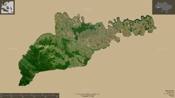 Chernivtsi 乌克兰地区 2号卫星图像 在坚实的背景上与信息覆盖隔离的形状 包含修改后的哥白尼哨兵数据 — 图库照片