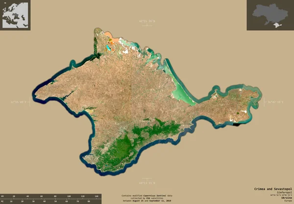Crimea Sebastopol República Autónoma Ucrania Imágenes Satelitales Sentinel Forma Aislada —  Fotos de Stock