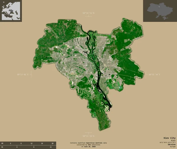 Kiev City Regionen Ukraina Satellitbilder Från Sentinel Form Isolerad Solid — Stockfoto