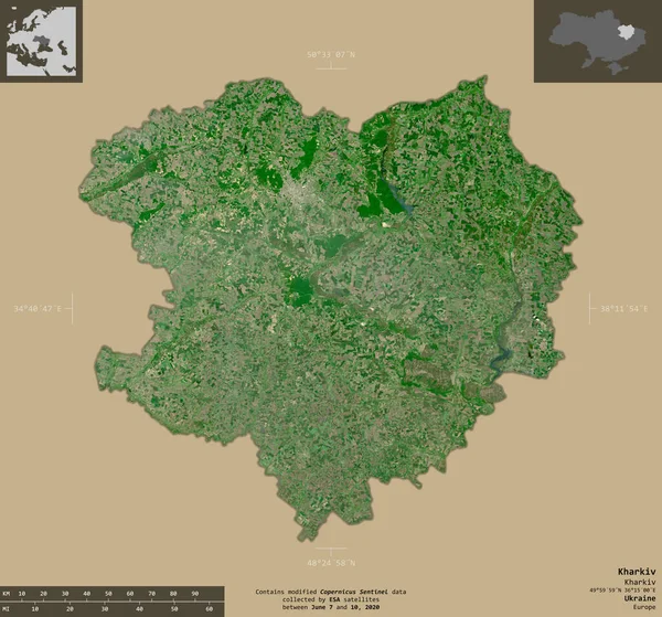 Kharkiv Région Ukraine Imagerie Satellite Sentinel Forme Isolée Sur Fond — Photo