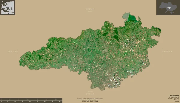 ウクライナの地域のKirovohrad センチネル 2衛星画像 有益なオーバーレイと固体背景に隔離形状 修正されたコペルニクスセンチネルデータが含まれています — ストック写真