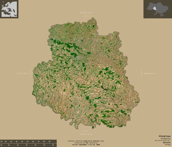 Vinnytsya Région Ukraine Imagerie Satellite Sentinel Forme Isolée Sur Fond — Photo