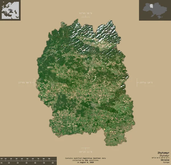 Jitomir Région Ukraine Imagerie Satellite Sentinel Forme Isolée Sur Fond — Photo