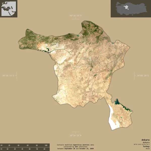 Ankara Provincia Turquía Imágenes Satelitales Sentinel Forma Aislada Sobre Fondo —  Fotos de Stock