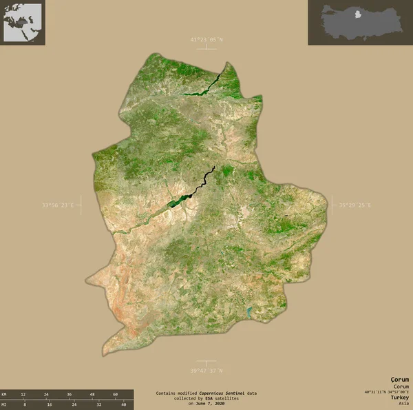 Corum Provincia Turquía Imágenes Satelitales Sentinel Forma Aislada Sobre Fondo —  Fotos de Stock