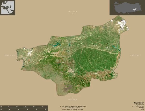 Diyarbakr Provincia Turchia Immagini Satellitari Sentinel Forma Isolata Fondo Solido — Foto Stock