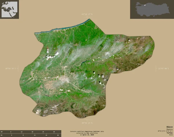 Duzce Provincia Turquía Imágenes Satelitales Sentinel Forma Aislada Sobre Fondo —  Fotos de Stock