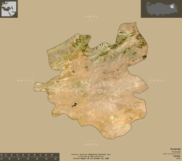 Erzurum Provinz Der Türkei Satellitenbilder Von Sentinel Form Isoliert Auf — Stockfoto