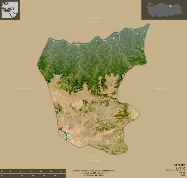 Giresun Provincia Turquía Imágenes Satelitales Sentinel Forma Aislada Sobre Fondo — Foto de Stock