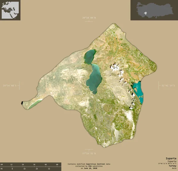Isparta Provinsen Turkiet Satellitbilder Från Sentinel Form Isolerad Solid Bakgrund — Stockfoto
