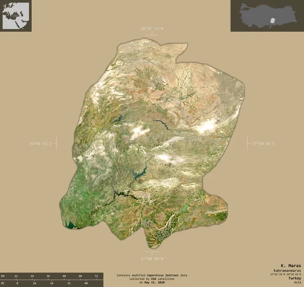 Maras Provincia Turchia Immagini Satellitari Sentinel Forma Isolata Fondo Solido — Foto Stock