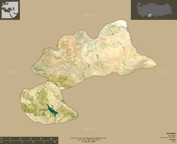 Karaman Provinz Der Türkei Satellitenbilder Von Sentinel Form Isoliert Auf — Stockfoto