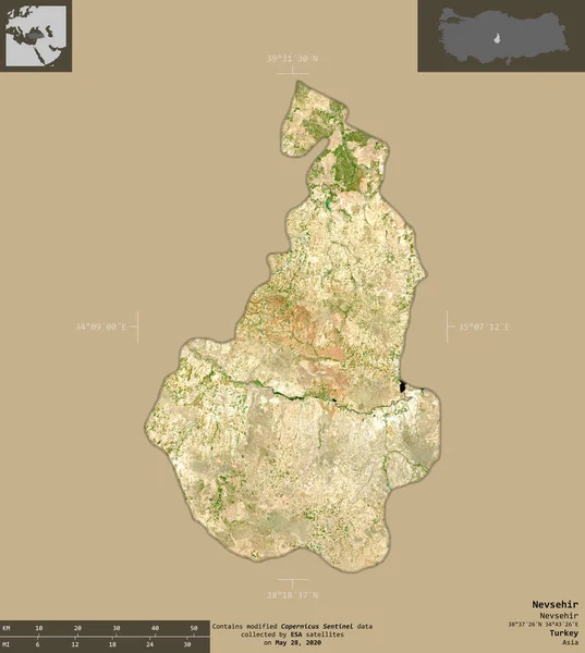 Nevsehir Provinsen Turkiet Satellitbilder Från Sentinel Form Isolerad Solid Bakgrund — Stockfoto