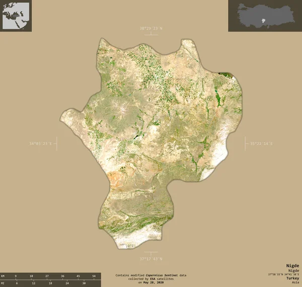 Nigde Provincie Turkije Sentinel Satellietbeelden Vorm Geïsoleerd Solide Achtergrond Met — Stockfoto