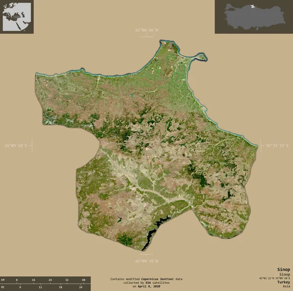 Sinop Provincia Turquía Imágenes Satelitales Sentinel Forma Aislada Sobre Fondo — Foto de Stock