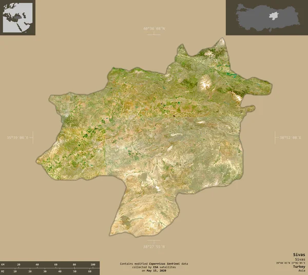 Sivas Provinsen Turkiet Satellitbilder Från Sentinel Form Isolerad Solid Bakgrund — Stockfoto