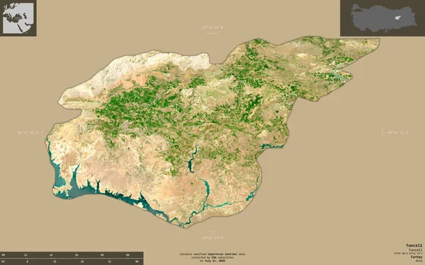 Tunceli Provinz Der Türkei Satellitenbilder Von Sentinel Form Isoliert Auf — Stockfoto