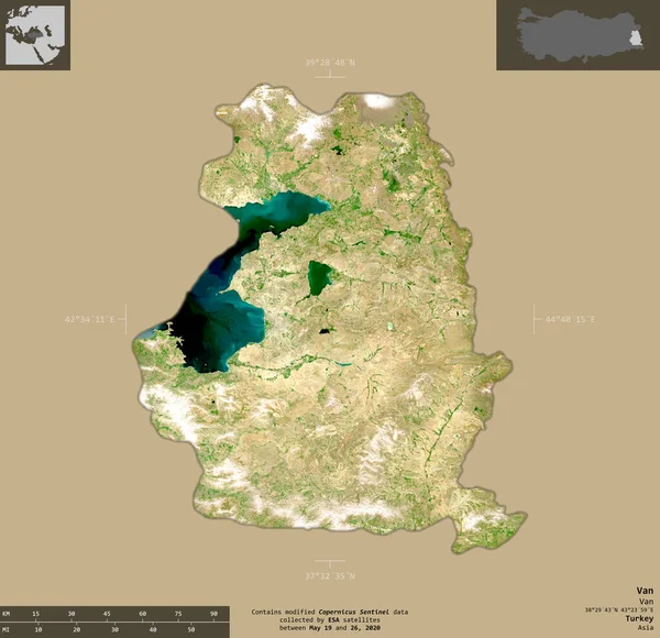 土耳其省 2号卫星图像 在坚实的背景上与信息覆盖隔离的形状 包含修改后的哥白尼哨兵数据 — 图库照片