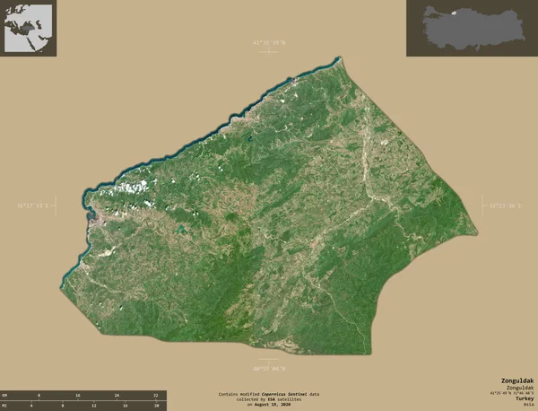 Zonguldak Province Turkey Sentinel Satellite Imagery Shape Isolated Solid Background — Stock Photo, Image