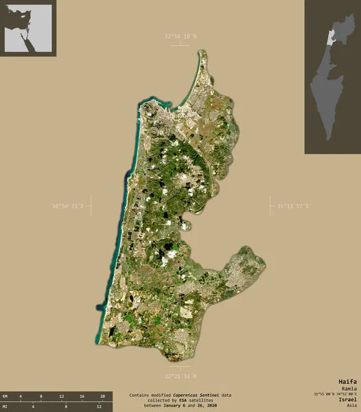 Haifa Israels Distrikt Satellitbilder Från Sentinel Form Isolerad Solid Bakgrund — Stockfoto