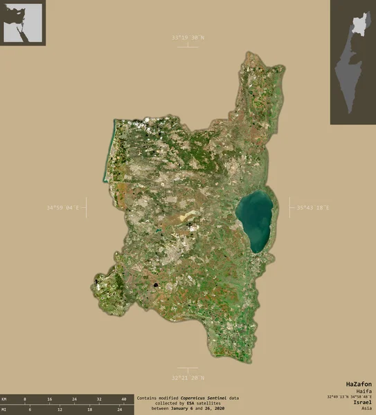 Hazafon Israels Distrikt Satellitbilder Från Sentinel Form Isolerad Solid Bakgrund — Stockfoto