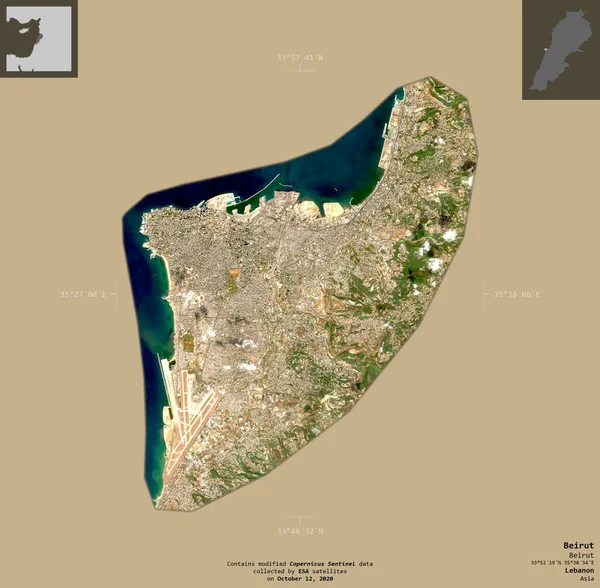 Бейрут Губернаторство Лівану Супутникові Знімки Sentinel Форма Ізольована Твердому Тлі — стокове фото