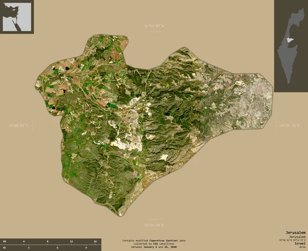 Jerusalem Bezirk Von Israel Satellitenbilder Von Sentinel Form Isoliert Auf — Stockfoto