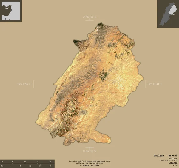 Baalbak Hermel Provincia Del Líbano Imágenes Satelitales Sentinel Forma Aislada —  Fotos de Stock