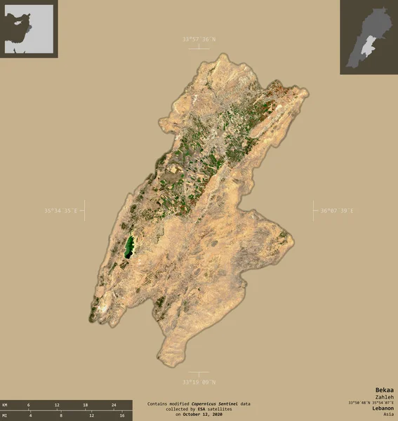 Bekaa Governorate Lebanon Sentinel Satellite Imagery Shape Isolated Solid Background — Stock Photo, Image