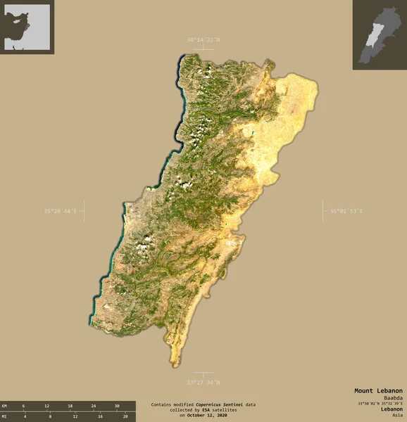 Mont Liban Gouvernorat Liban Imagerie Satellite Sentinel Forme Isolée Sur — Photo