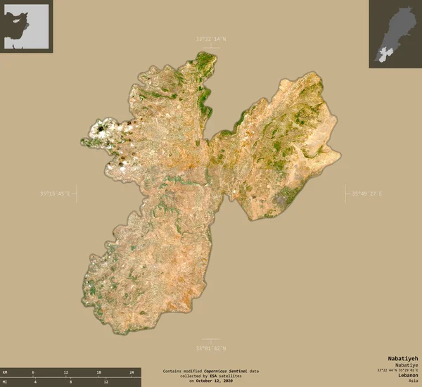 Nabatiyeh Gobernación Del Líbano Imágenes Satelitales Sentinel Forma Aislada Sobre — Foto de Stock