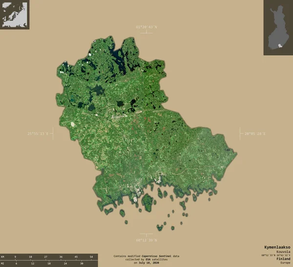 Kymenlaakso Oblast Finska Sentinel Satelitní Snímky Tvar Izolovaný Pevném Pozadí — Stock fotografie