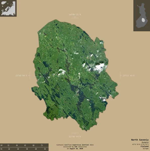 Norra Savolax Finlands Län Satellitbilder Från Sentinel Form Isolerad Solid — Stockfoto