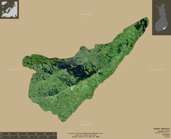 Südkarelien Region Von Finnland Satellitenbilder Von Sentinel Form Isoliert Auf — Stockfoto