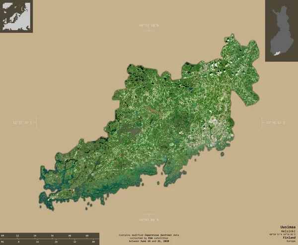 Uusimaa Region Finnland Satellitenbilder Von Sentinel Form Isoliert Auf Festem — Stockfoto