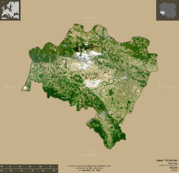 Silésien Inférieur Voïvodie Pologne Imagerie Satellite Sentinel Forme Isolée Sur — Photo