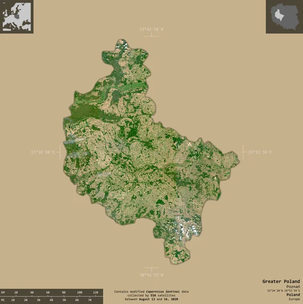 Grande Pologne Voïvodie Pologne Imagerie Satellite Sentinel Forme Isolée Sur — Photo