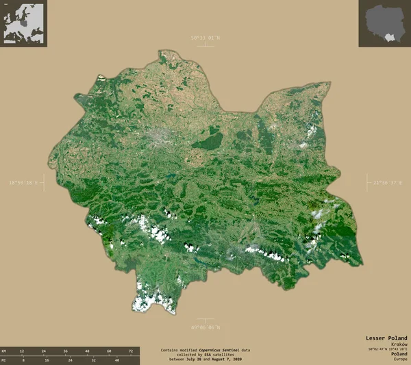 Kleinpolen Wojewodschaft Polen Satellitenbilder Von Sentinel Form Isoliert Auf Festem — Stockfoto