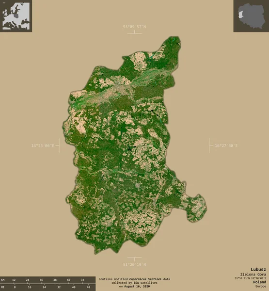 Lubusz Voivodato Polonia Immagini Satellitari Sentinel Forma Isolata Fondo Solido — Foto Stock