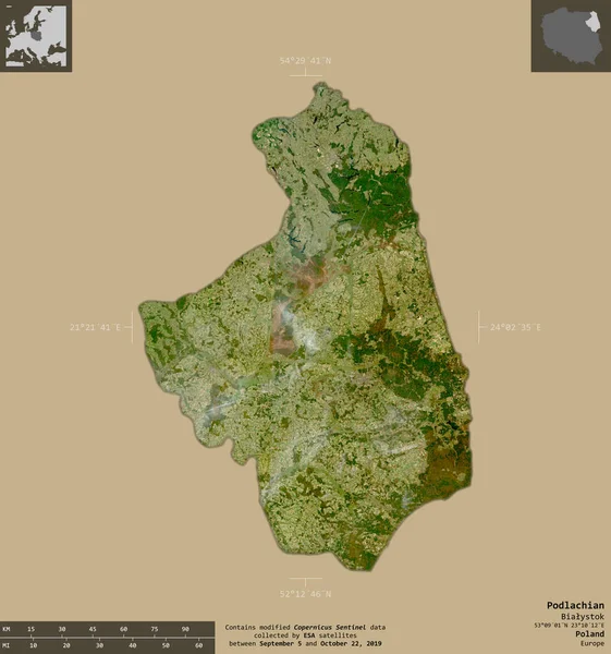 Podlachien Voïvodie Pologne Imagerie Satellite Sentinel Forme Isolée Sur Fond — Photo