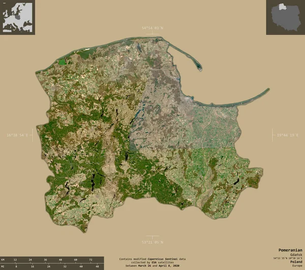 Pomerania Voivodato Polonia Immagini Satellitari Sentinel Forma Isolata Fondo Solido — Foto Stock