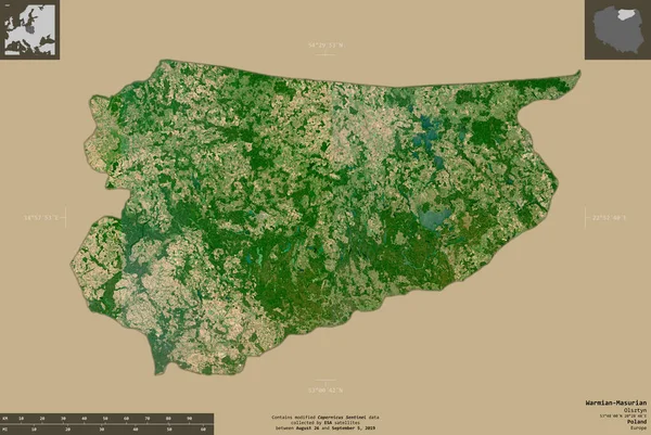 Warmian Masurian Voivodato Polonia Imágenes Satelitales Sentinel Forma Aislada Sobre — Foto de Stock