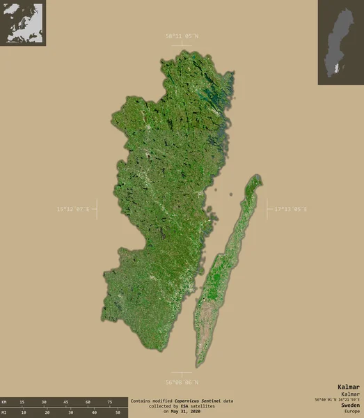 Kalmar Provinz Schweden Satellitenbilder Von Sentinel Form Isoliert Auf Festem — Stockfoto