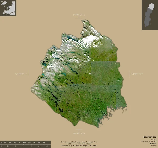 Norrbotten Sveriges Län Satellitbilder Från Sentinel Form Isolerad Solid Bakgrund — Stockfoto