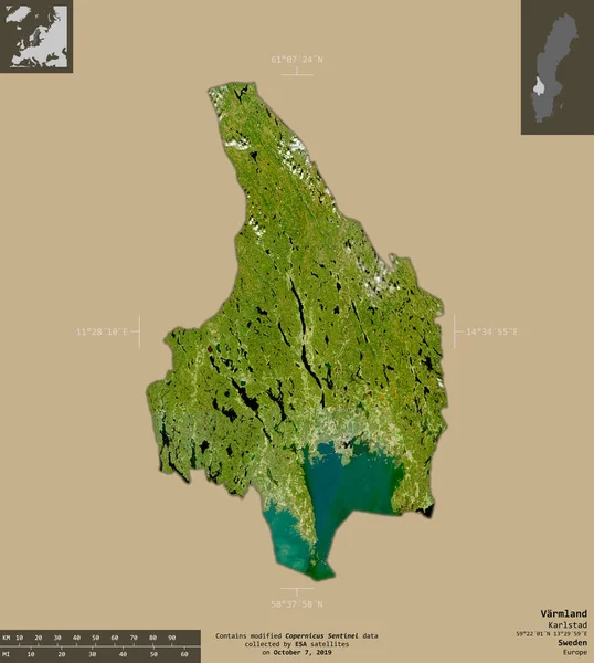 Varmland Sveriges Län Satellitbilder Från Sentinel Form Isolerad Solid Bakgrund — Stockfoto