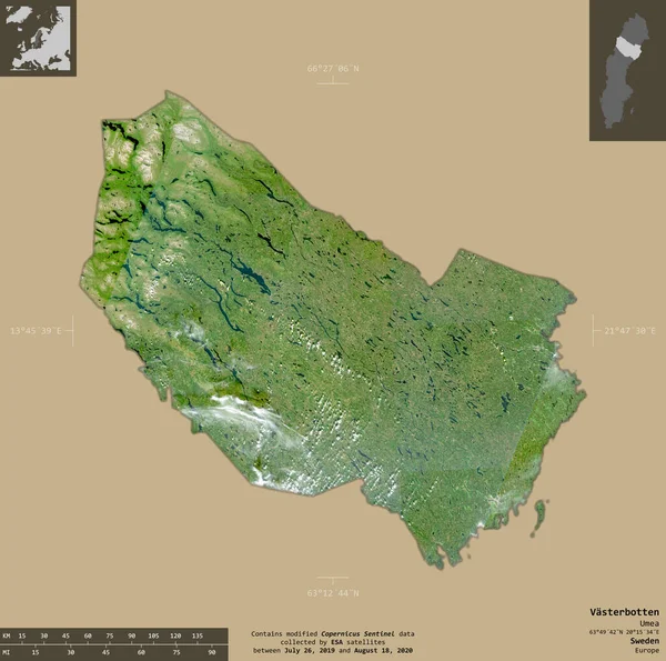 Vasterbotten Comté Suède Imagerie Satellite Sentinel Forme Isolée Sur Fond — Photo