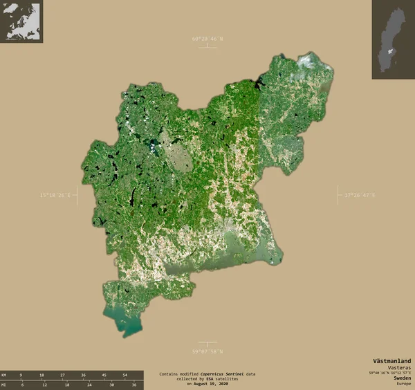 Vastmanland Comté Suède Imagerie Satellite Sentinel Forme Isolée Sur Fond — Photo