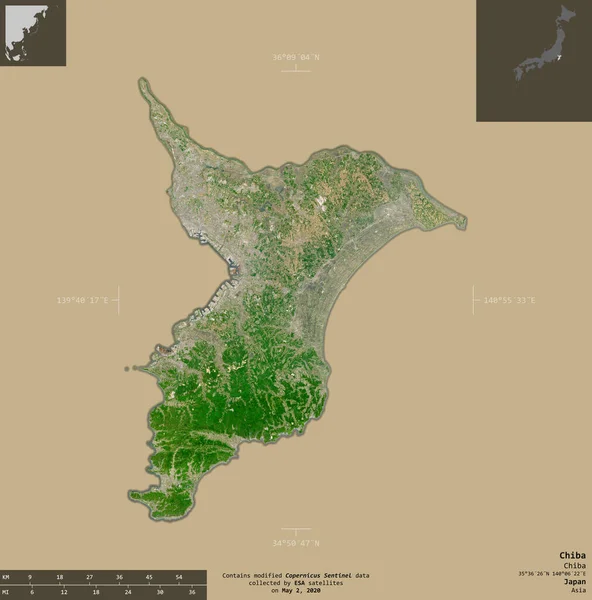 Chiba Prefettura Del Giappone Immagini Satellitari Sentinel Forma Isolata Fondo — Foto Stock