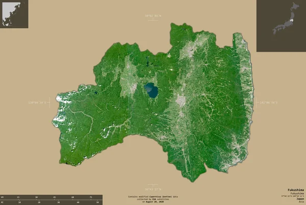 Fukushima Japonya Ili Sentinel Uydu Görüntüleri Bilgilendirici Örtülerle Sağlam Arkaplanda — Stok fotoğraf